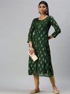 Women's Green Printed Straight Kurta-GW396-Green