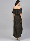 Off shoulder Flare yoke and U hem maxi dress in Black-TP0432RP10_S