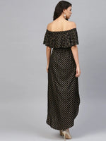 Off shoulder Flare yoke and U hem maxi dress in Black-TP0432RP10_S