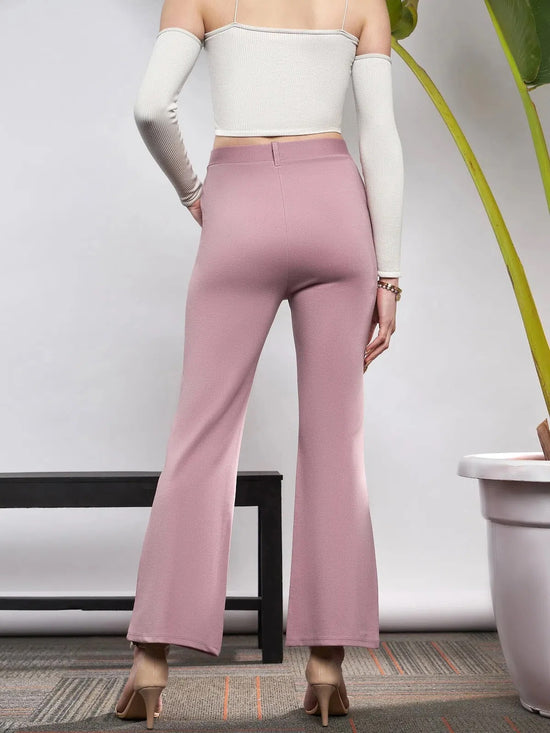 Women Light Pink Knit Bell Bottom Pants