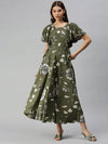 Women's Olive Printed Maxi Dress-DW-9431-Olive