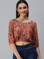 Women's Printed Brown Top-AE-10211-Brown