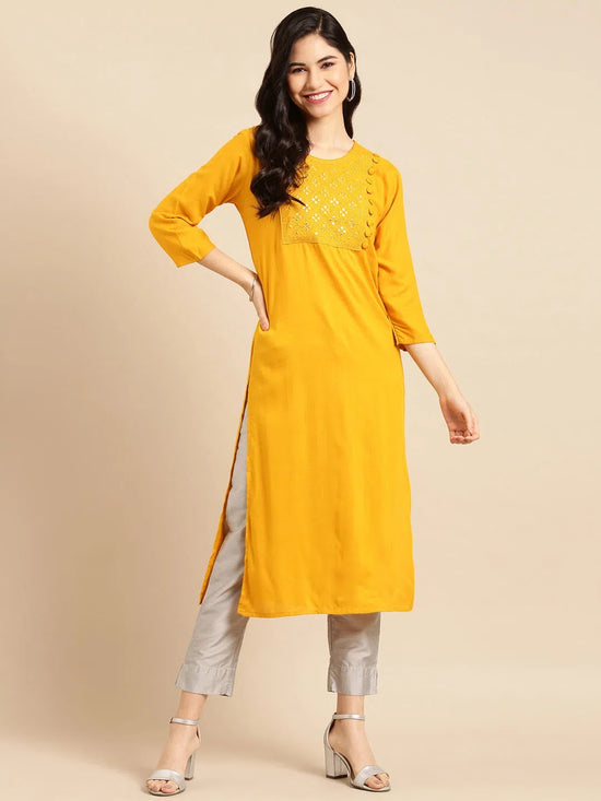 Women's Yellow Solid Straight Kurta-ON-571-Mustard