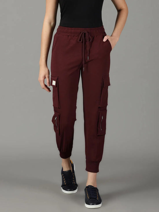 Women's Burgundy Solid Track Pant-AF-1619-Burgundy