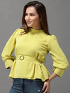 Women's Yellow Solid Peplum Top-AE-10323-Yellow