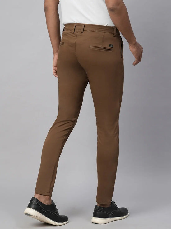 Genips Men's Slim Fit Cotton Stretch Casual Trouser Coffee Color