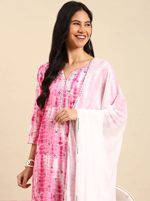 Women's Pink Tie Dye Kurta Set-UB-2505-Pink