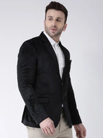 Hangup Men Standard Solid Men Formalwear-Black2ButtonVelvetBlazer