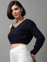 Women's Blue Solid Crop Top-AE-10403-Navyblue