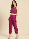 Jacket with crop top and pants in Magenta