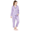 Smarty Pants Women's Silk Satin Lilac Color Snoopy Print Full Sleeves Night Suit