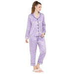 Smarty Pants Women's Silk Satin Lilac Color Snoopy Print Full Sleeves Night Suit