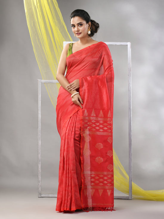 Red Silk Matka Soft Saree With Stripes Pattern-MA57SLMT331760029