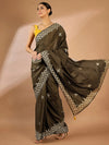 Saree Mall Women's Crepe Olive Embellished Designer Saree With Blouse Piece-SRENIK1555B