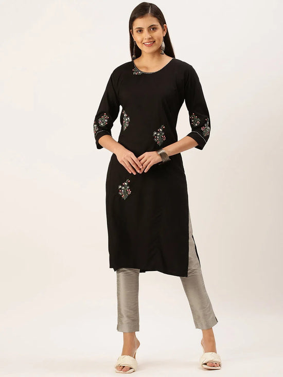 Women's Black Solid Straight Kurta-DF-1208-Black