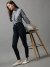 Women's Navy Blue Solid Slim Fit Denim Jeans-GZ-5169-2-Navyblue