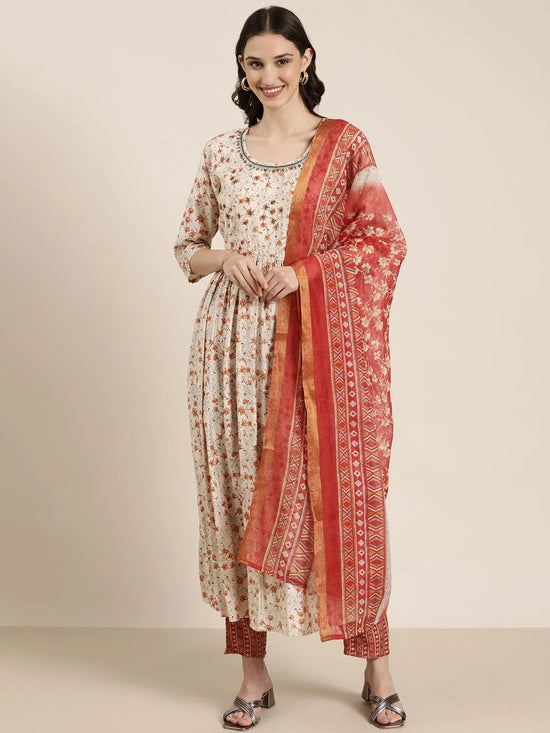 Women Cream Floral Kurta Set-SKC-1211-Cream