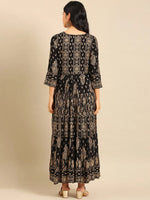 Women's Black Printed Anarkali Kurta-AT-A-780-Black