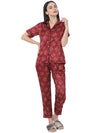 Smarty Pants Women's Silk Satin Maroon Color Pooh Print Night Suit