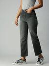 Women's Grey Solid Denim Wide Leg Jeans-IM9894-Grey