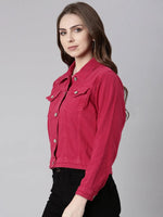 Women Fuchsia Solid Denim Jacket-GZ-5598-Fuchsia