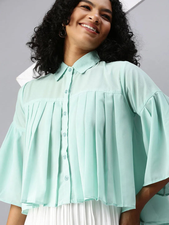 Women Sea Green Solid A-Line Top-AE-7012-Seagreen