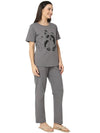 Smarty Pants Women's Cotton Lycra Grey Color Panda Print Night Suit