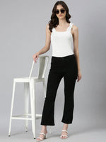 Women Black Solid Wide Leg Denim Jeans-GZ-5471-Black