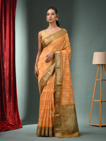 Honey Yellow Blended Silk Handwoven Ajrakh Print Saree-MA50BSL34830023