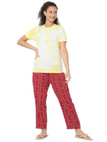 Smarty Pants Women's Cotton Lycra Tie Dye Round Neck T-Shirt & Aztec Print Pajama Night Suit Set-SMNSP-839B-S