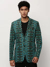 Men Blue Printed Casual Blazers-SOBLZ-082-5-Turquoiseblue