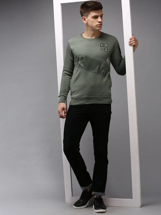 Men Green Solid Sweatshirt-SCAW-37-Green