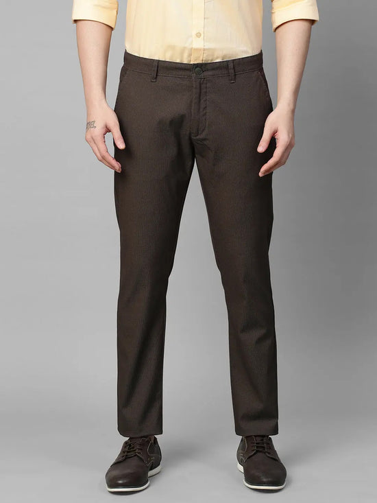 Genips Men's Brown Cotton Stretch Caribbean Slim Fit Self Design Trousers-108-429L_BKOL_30