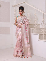 All Over Thread Embroidery Nude Pink Tissue Saree With Zari Borders-MA64TIS461600007