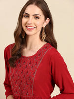 Women's Maroon Solid Anarkali Kurta-RF-1122-Maroon