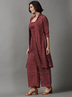 Women's Red Printed Jumpsuit-AE-15018-Maroon