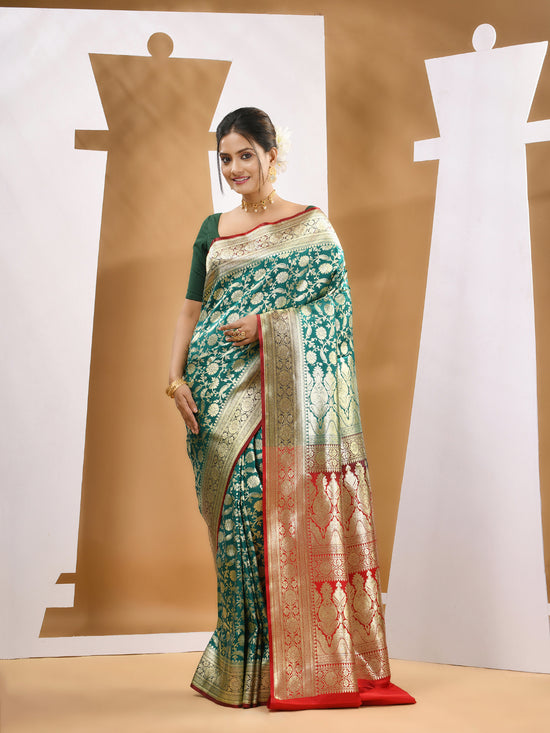 Teal Silk Banarasi Saree With Zari Woven Designs-MA53BSL441050011