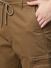 Genips Men's Brown Cotton Stretch Bahamas Cargo Fit Solid Cargo