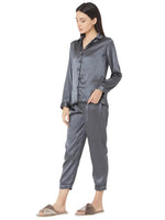 Smarty Pants Women's Silk Satin Dark Grey Night Suit