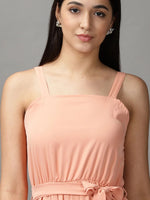 Women's Peach Solid Fit and Flare Dress-AE-15659-Peach