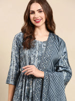 Women's Grey Printed Kurta Set-SKC-1009-Grey