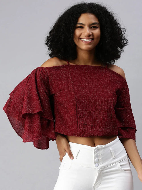 Women's Maroon Solid Top-AE-7019-Maroon