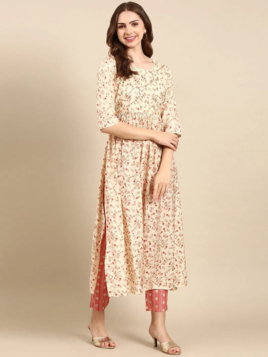 Women's Cream Printed Kurta Set-SKC-1003-Cream