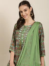 Women Green Floral Kurta Set-UB-2754-Green