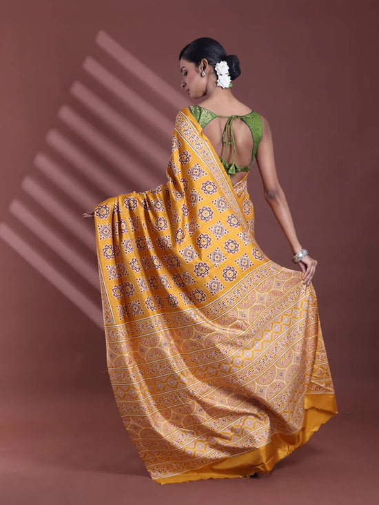 Mustard Silk Soft Saree With Texture Print-MA60BSL01400039