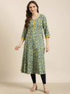 Women Anarkali Green Floral Kurta-AT-A1187-LG-Green