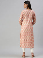 Women's Peach Printed Straight Kurta-SKC3176-Peach