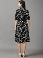 Women's Black Printed Fit and Flare Dress-AE-444131-Black