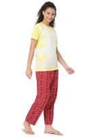 Smarty Pants Women's Cotton Lycra Tie Dye Round Neck T-Shirt & Aztec Print Pajama Night Suit Set-SMNSP-839B-S