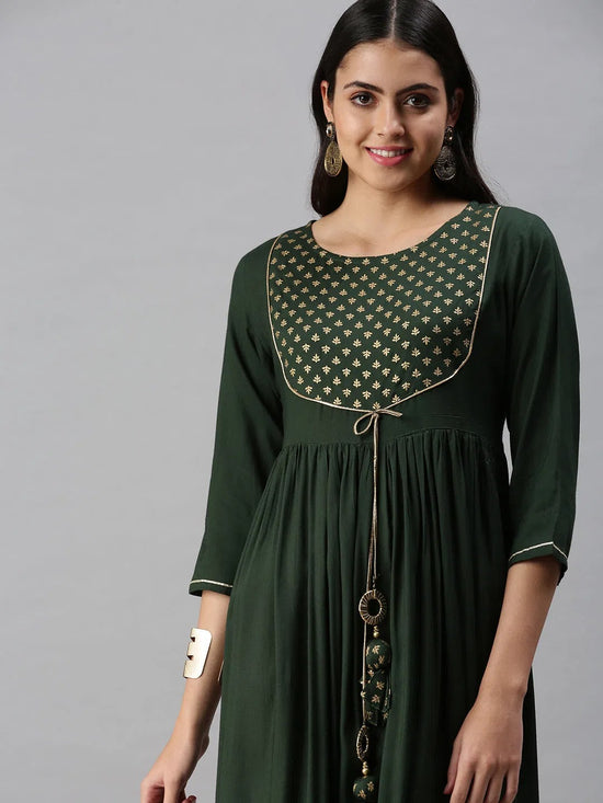 Women's Green Printed Anarkali Kurta-JC20-Green